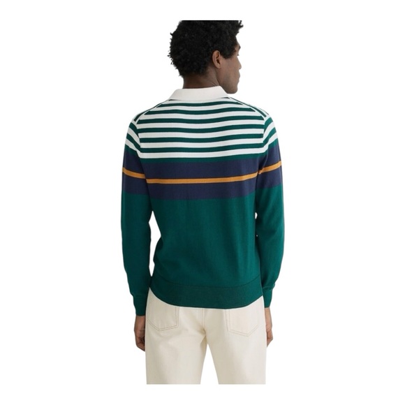 NWT J.Crew Heritage cotton sweater-polo in mixed stripe Sz L BS409 - Picture 3 of 13